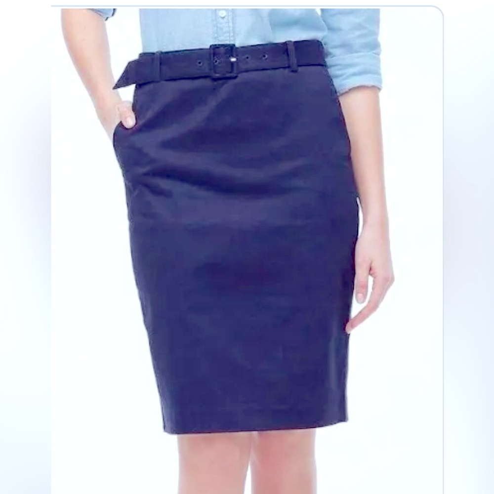J CREW NWT Navy Belted A-Line MIDI Skirt Size 4